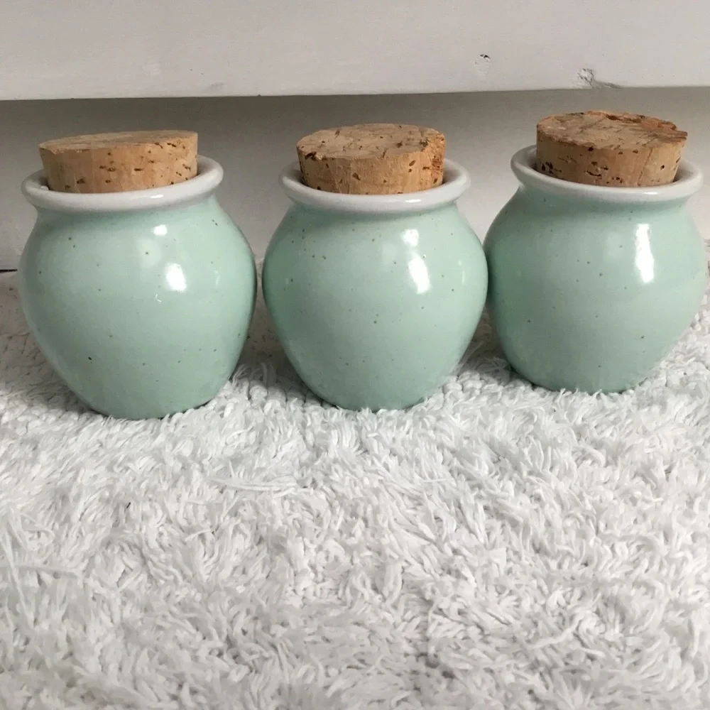 PENTIK FINLAND Set of Three Cork Lid Spice Jars Light Turquoise color.